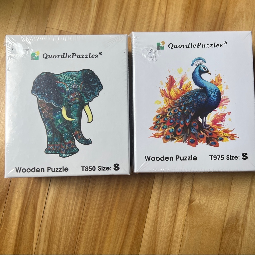 QuordlePuzzles Wooden Peacock & Elephant  Puzzles